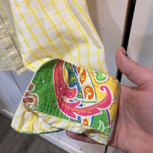 Lauren Ralph Lauren yellow check button up shirt paisley cuffs large - Picture 4 of 8